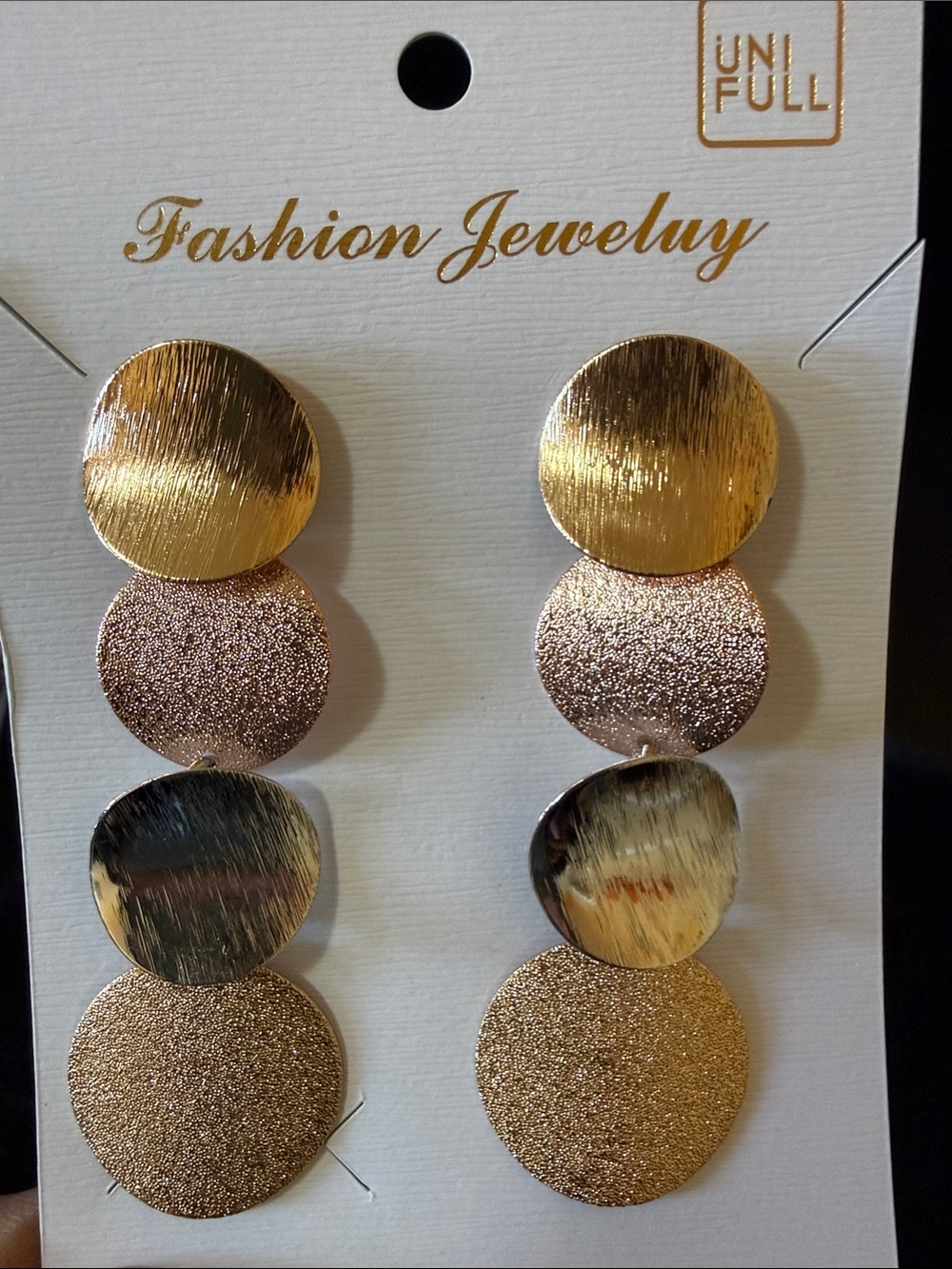 Fashion Jewelry Gold-Tone Layered Disc Dangle Earrings